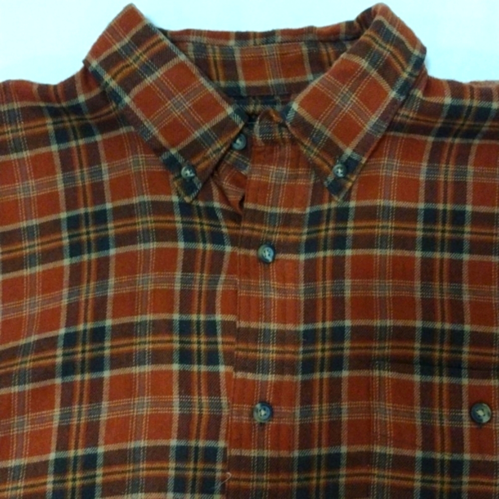 Bass Men's Flannel Button Front Shirt Large Brown Burnt Orange